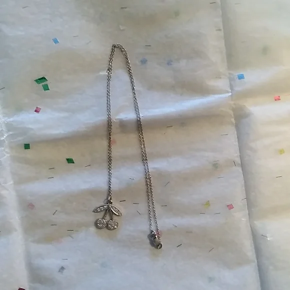 LIZZIE SCHECK WHITE GOLD PAVE DIAMONDS CHERRY NECKLACE - Picture 2 of 6